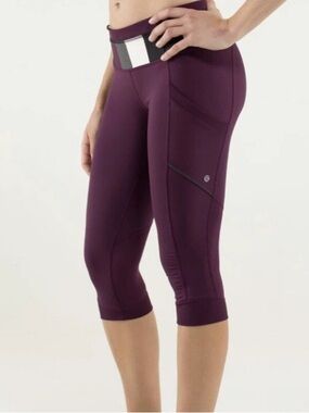 Lululemon Run For Fun Crop Plum Pow Stripe Angel Wing